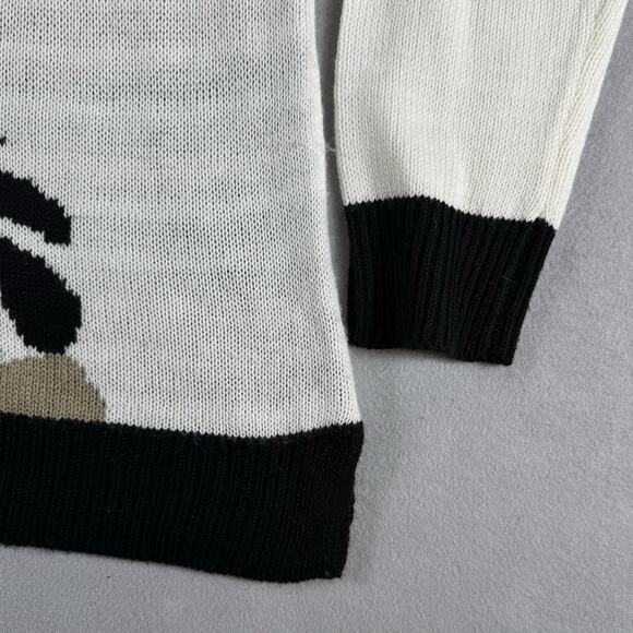 Reindeer Christmas Holiday Ugly Sweater with Jingle Bells Cream Black Size Lg - Picture 5 of 14